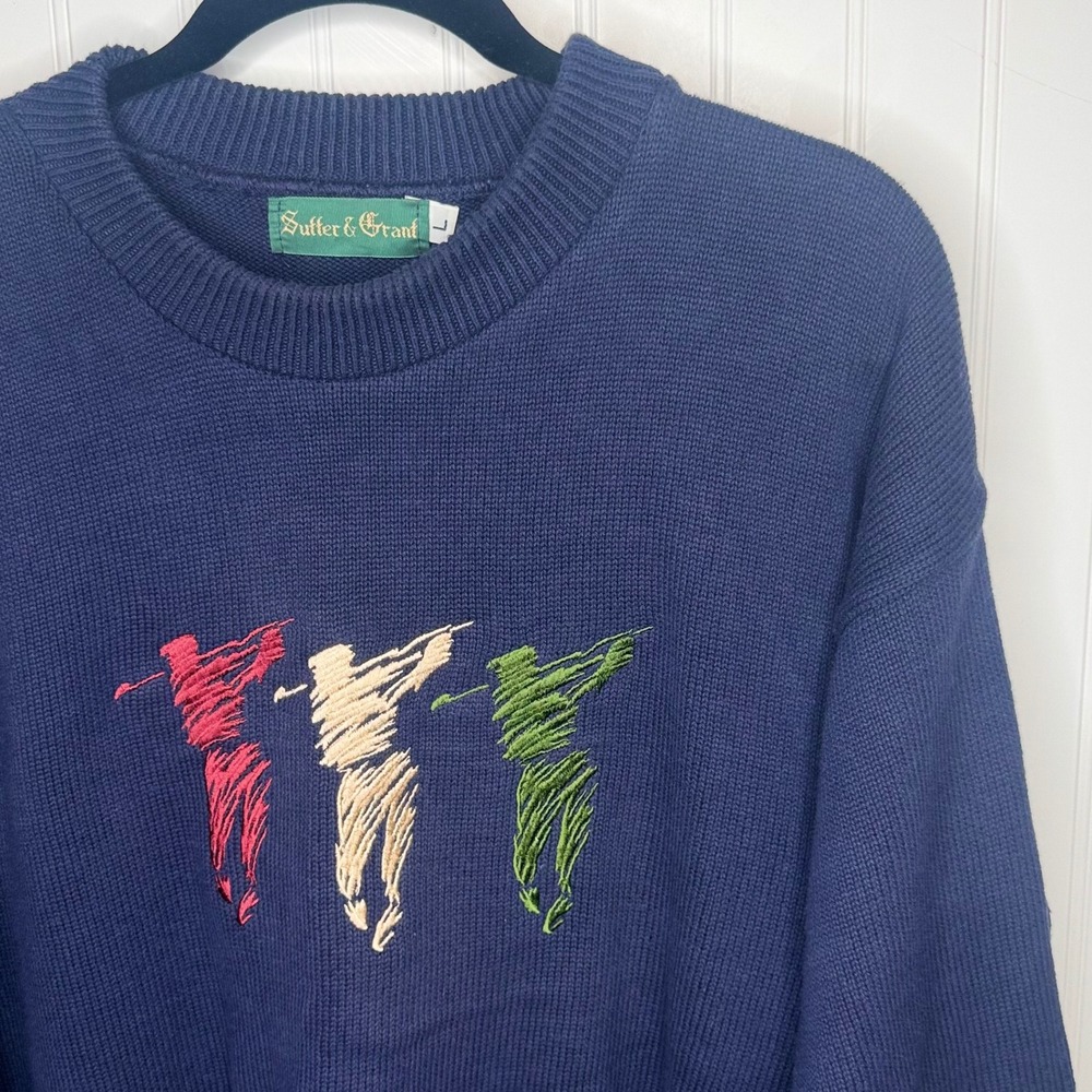 Vintage Sutter & Grant Navy Abstract Golf Crewneck Sweater Men's Large Made USA